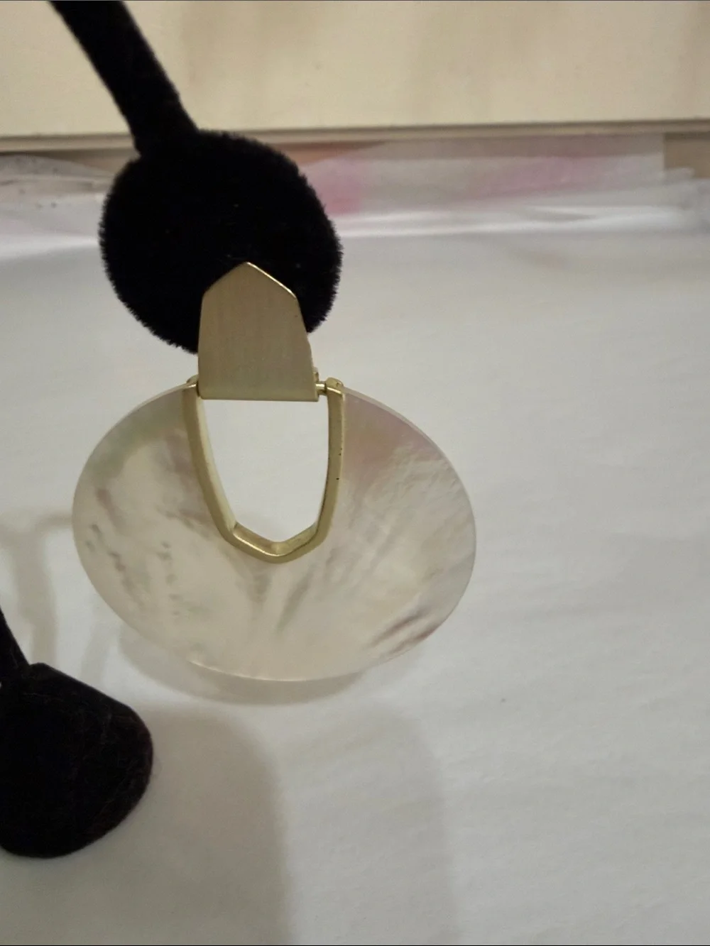 Kendra Scott Iridescent White Mother-of-Pearl Drop Earrings with Gold Accents - Picture 2 of 2